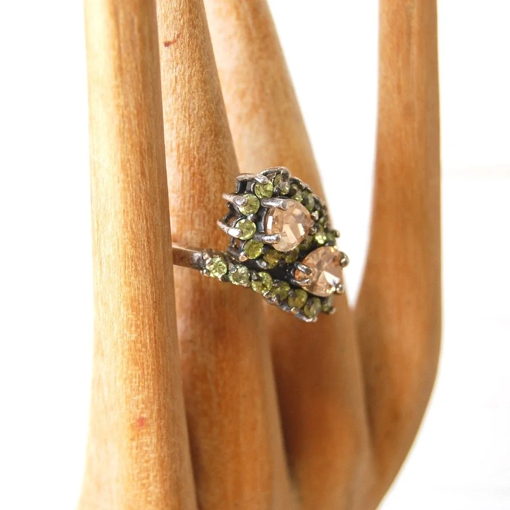 Vintage Sterling Silver Ring Size‎ 7 3/4 Peridot & Citrine stone 5.5 grams